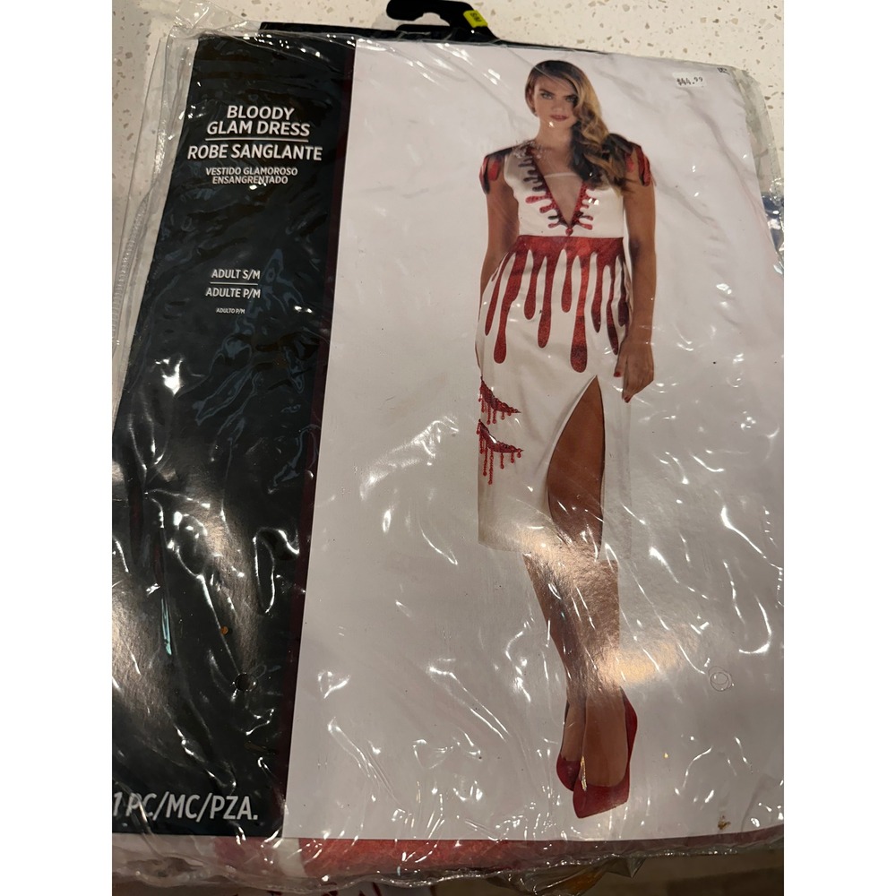 Bloody Glam Dress Halloween Costume White Red Sequin Blood Drip Adult SM Size 8